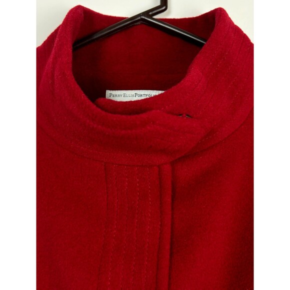 Perry Ellis Portfolio Womens Berry Red Classic Wool Dress Coat Overcoat  Size 4 - Picture 11 of 16
